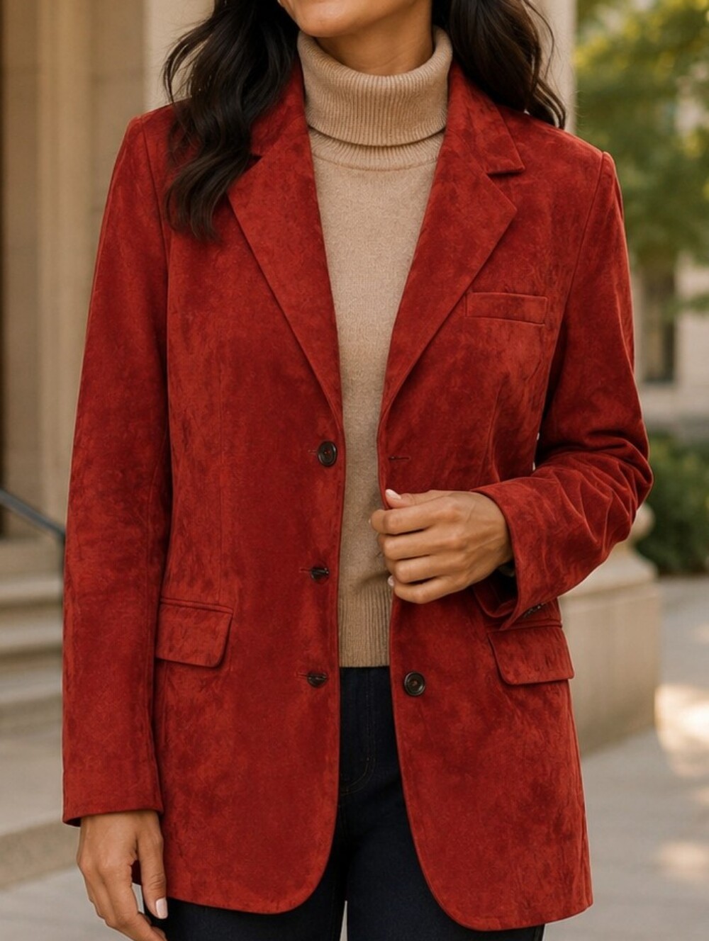 Anthropologie Dolan Red Faux Suede Boyfriend Blazer XXS Preppy Tailored Jacket